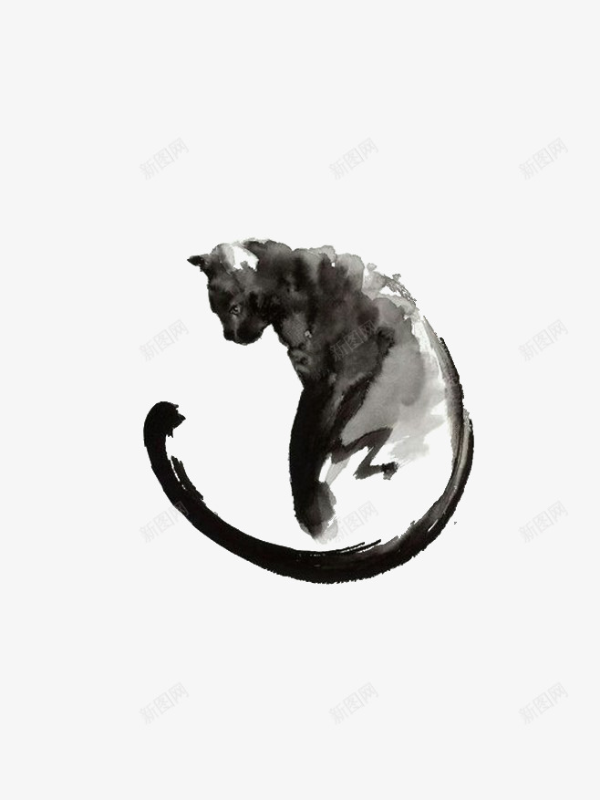 猫动物中国水墨画psd免抠素材_新图网 https://ixintu.com 中国水墨画猫 水墨画猫 猫 猫动物 黑白