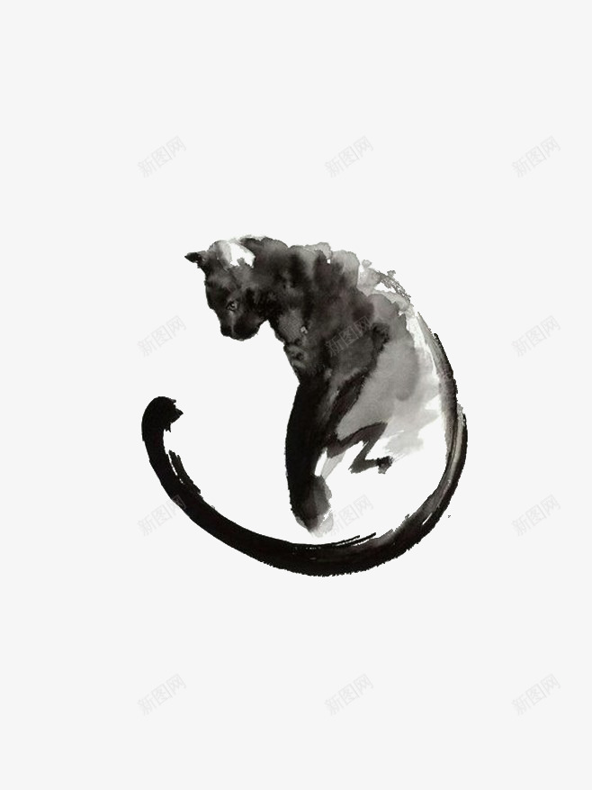 中国水墨画猫-