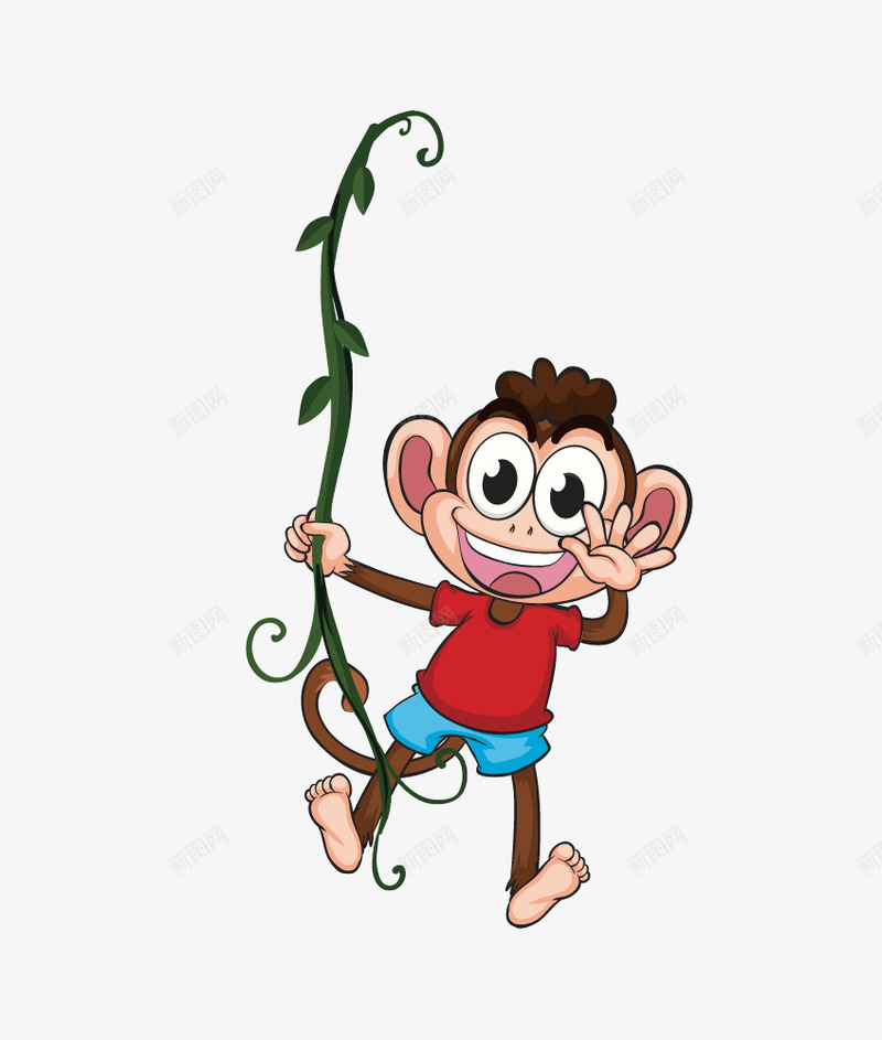 卡通猴子爬树png免抠素材_新图网 https://ixintu.com 免抠PNG 动物 卡通 搞笑 猴子 猴子爬树 蔓藤