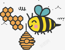 乌龟花盆蜜蜂时尚卡通春天可爱插图矢量图高清图片