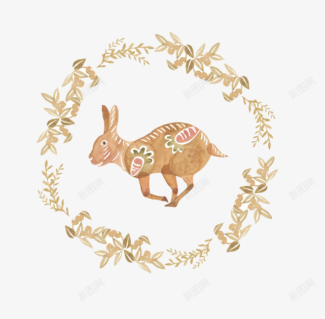 卡通动物png免抠素材_新图网 https://ixintu.com 动物 卡通 手绘 棕色 水彩 花环 花边 装饰