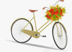 黄色简约自行车花篮装饰图案素材