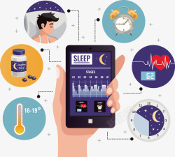 睡眠监测黑色边框的手机和睡眠监测矢量图高清图片
