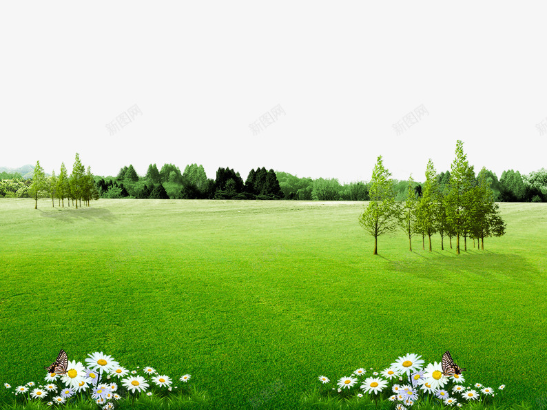 草地上的树和鲜花psd免抠素材_新图网 https://ixintu.com 小树 树林 植物 植物素材图片 草地 鲜花