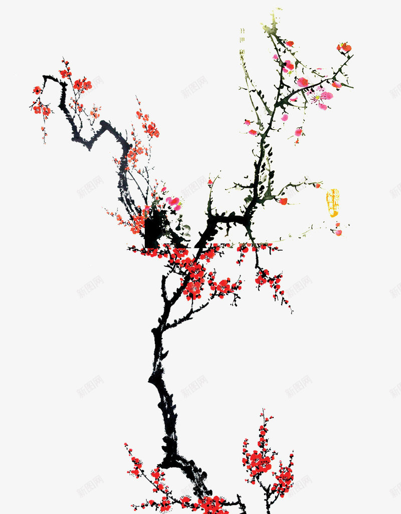 梅花树png免抠素材_新图网 https://ixintu.com 梅花树 水墨画 装饰素材 鲜花