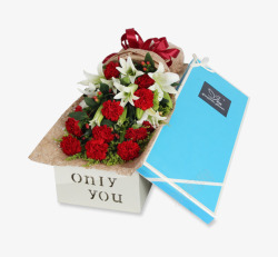 蓝盒鲜花礼盒红色玫瑰百合蓝盒子高清图片