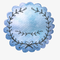 花环水彩蓝色婚礼标签素材