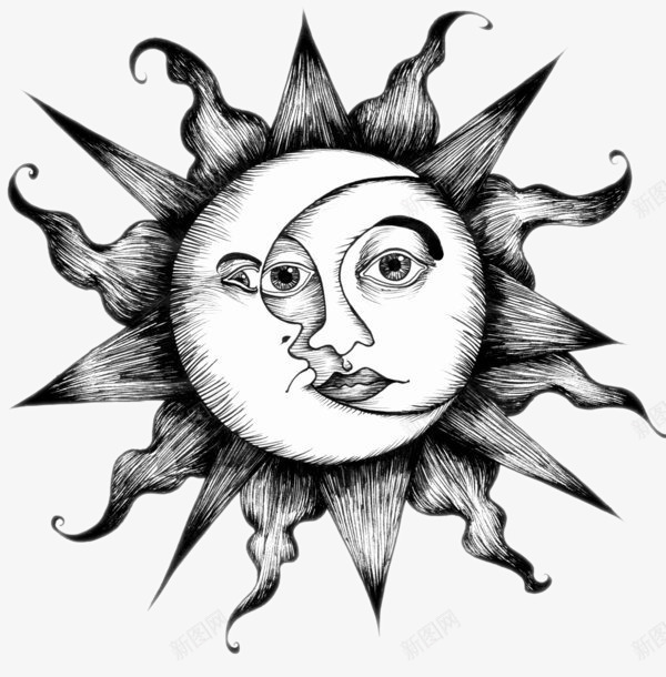 抽象的太阳和月亮png免抠素材_新图网 https://ixintu.com 变脸 太阳 川剧 抽象 月亮 脸谱 黑白