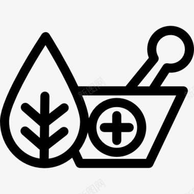 天然草药和砂浆的愈合图标图标