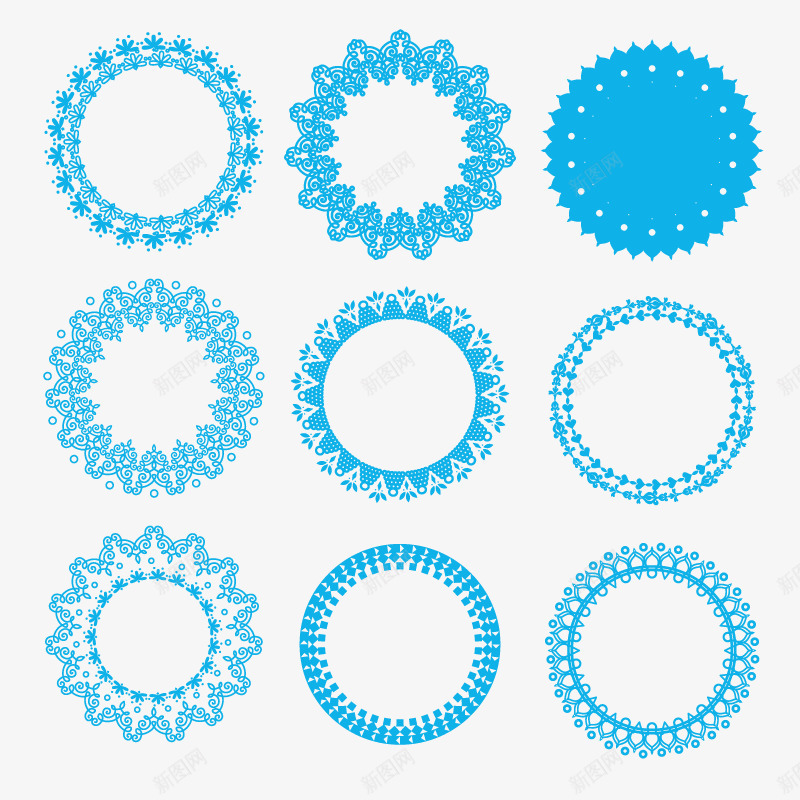 蓝色花环png免抠素材_新图网 https://ixintu.com 圆圈 底纹免费PGN 蓝色圈 边框