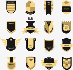形状的盾牌手绘16个金色徽章盾牌形状高清图片