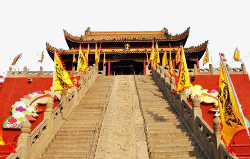 中国古代风格的旅游景点png免抠素材_新图网 https://ixintu.com 古代风格 开封 红墙 阶梯 黄旗