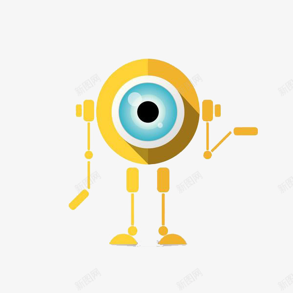黄色机器人png免抠素材_新图网 https://ixintu.com 双腿 圆形状 大眼睛 手臂 机器人 瘦弱 黄色