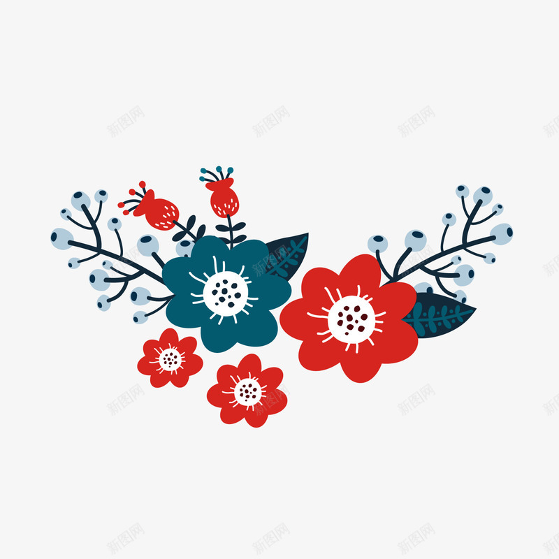 手绘红色鲜花矢量图ai免抠素材_新图网 https://ixintu.com 小清新 手绘 树枝 红色鲜花 背景装饰 花朵 矢量图
