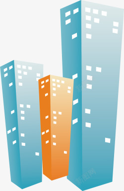 手机商城扁平化蓝色高楼矢量图高清图片