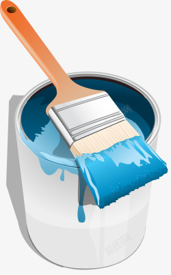 扁平油漆桶蓝色刷子浓稠油漆桶矢量图高清图片