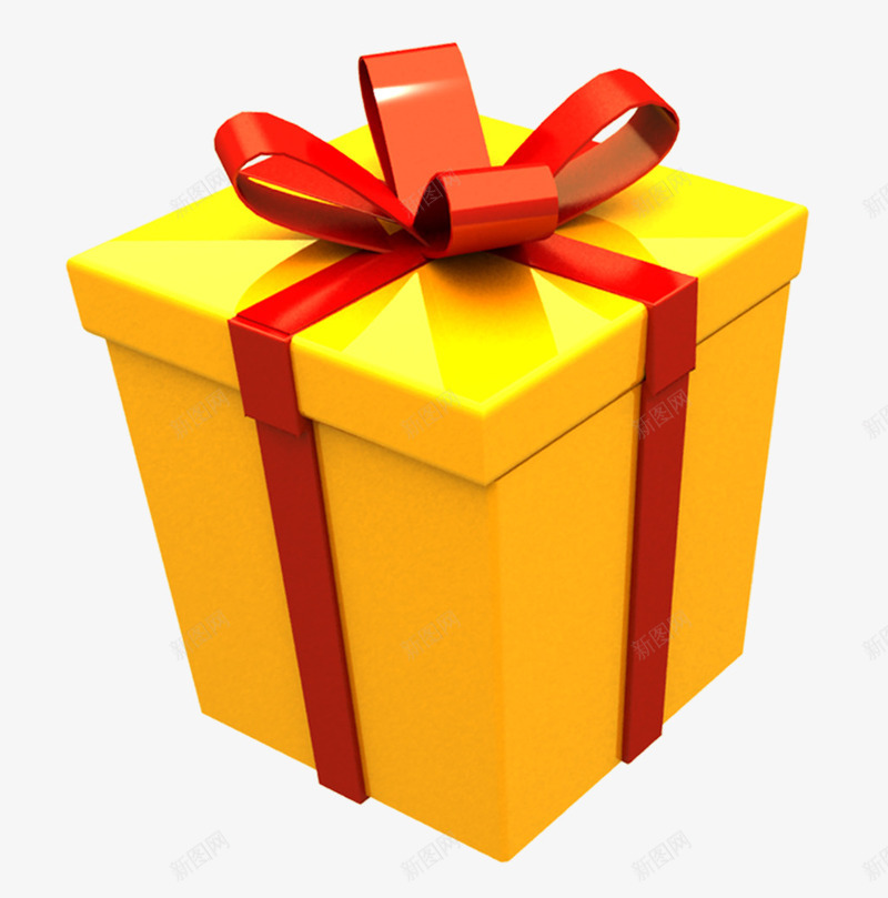 黄色的礼物盒png免抠素材_新图网 https://ixintu.com 礼品盒 礼物盒 红色丝带 纯色 黄色