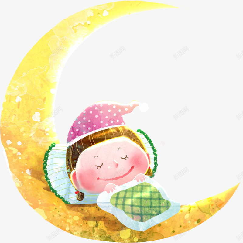 月亮上睡觉的孩子psd免抠素材_新图网 https://ixintu.com 人物设计 儿童 卡通 可爱 国际睡眠日 彩绘 手绘 睡觉