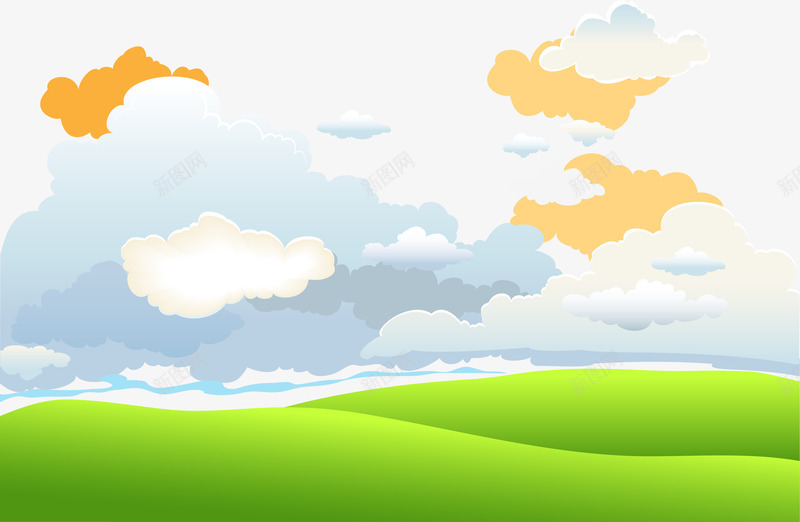 绿色清新草地云朵png免抠素材_新图网 https://ixintu.com 云层 云朵 免抠PNG 清新 绿色 草原 草地 草坪 装饰图案