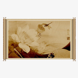 横板中国风淡雅荷花卷轴高清图片