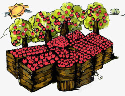 丰收的果园彩绘手绘果园丰收的果实高清图片