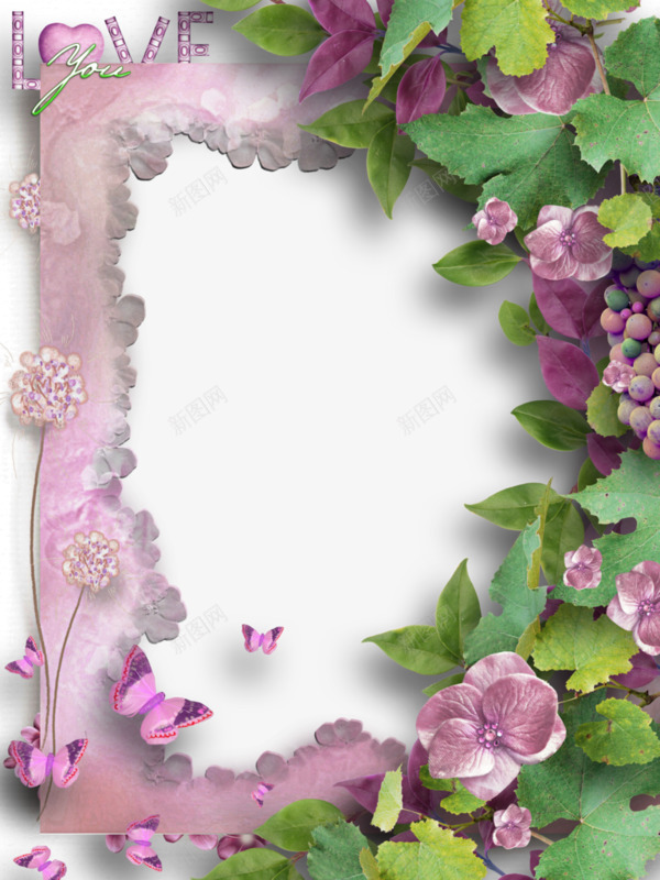 粉色鲜花背景边框png免抠素材_新图网 https://ixintu.com 相框 花朵 边框 鲜花