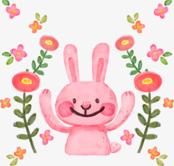 鲜花兔子卡通手绘粉红兔子鲜花矢量图高清图片