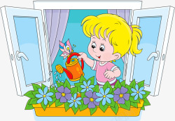 浇花的女孩阳台浇花的女孩高清图片