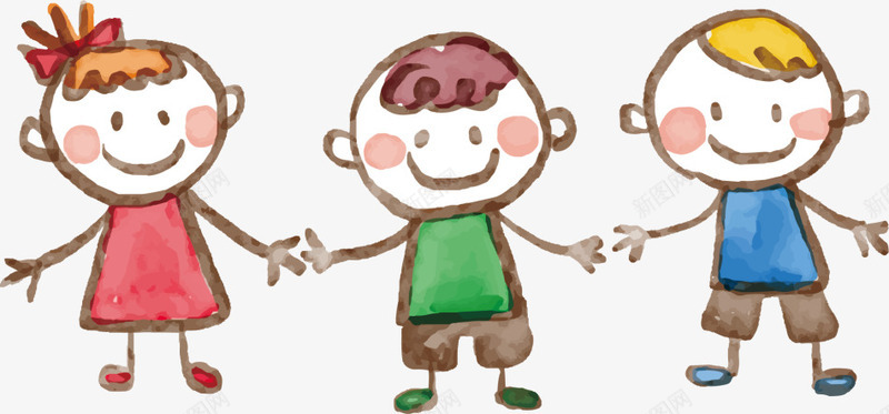 儿童节牵手的小朋友png免抠素材_新图网 https://ixintu.com 儿童节 手牵着手 手绘 水彩 牵手的小朋友 绘画