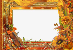 金色菊花小提琴鲜花边框高清图片