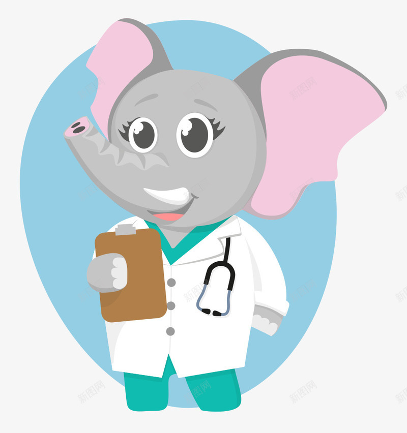 卡通手绘可爱大象医生png免抠素材_新图网 https://ixintu.com 卡通的动物 可爱的大象 大象logo 大象的医生 手绘的大象
