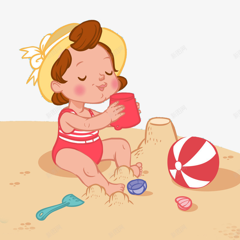 沙滩上的孩子png免抠素材_新图网 https://ixintu.com 儿童 卡通插图 卡通素材 大海 快乐 沙滩 沙滩上的孩子 浪花 玩耍 皮球