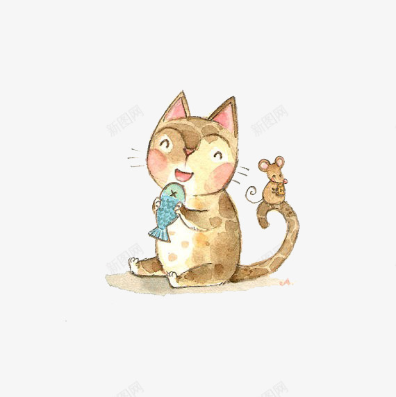 吃鱼的小猫png免抠素材_新图网 https://ixintu.com 儿童插画 卡通 卡通插画 吃鱼 小猫 手绘 童话故事