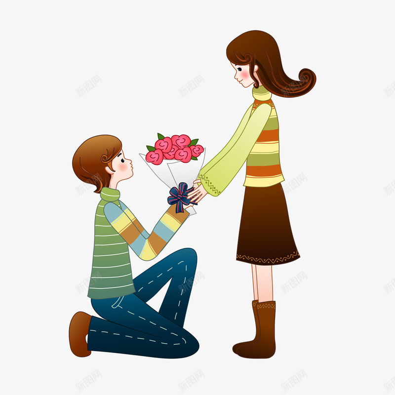 男孩向女孩求婚png免抠素材_新图网 https://ixintu.com 爱情 男女 鲜花