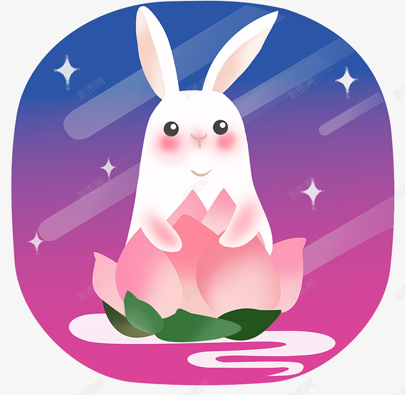中秋节月亮玉兔png免抠素材_新图网 https://ixintu.com 中秋促销 中秋国庆 中秋节 插画卡通 月亮 月饼 玉兔 玉兔迎春 花好月圆 荷花 莲花