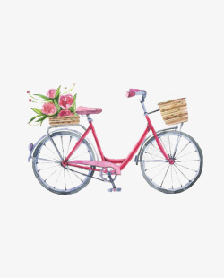 红色花篮鲜花束载着花篮的自行车高清图片