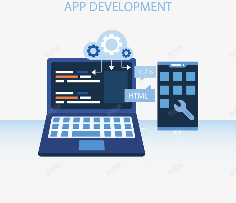手机电脑应用开发矢量图ai免抠素材_新图网 https://ixintu.com 应用开发 开发 手机应用 电脑程序 矢量png 编程 矢量图