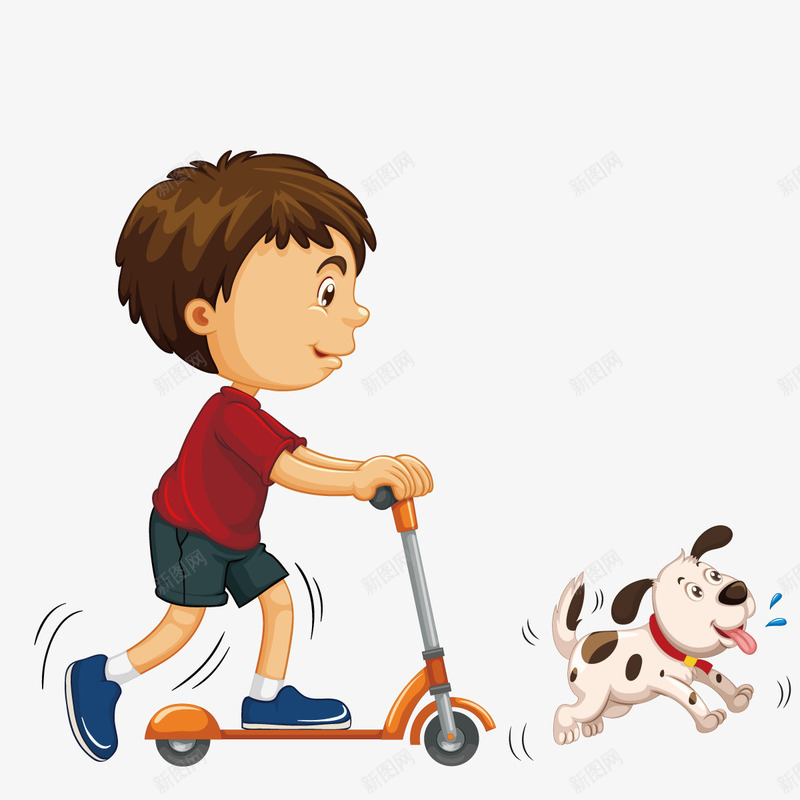 滑板车png免抠素材_新图网 https://ixintu.com 儿童 宠物 小狗 玩滑板车 男孩