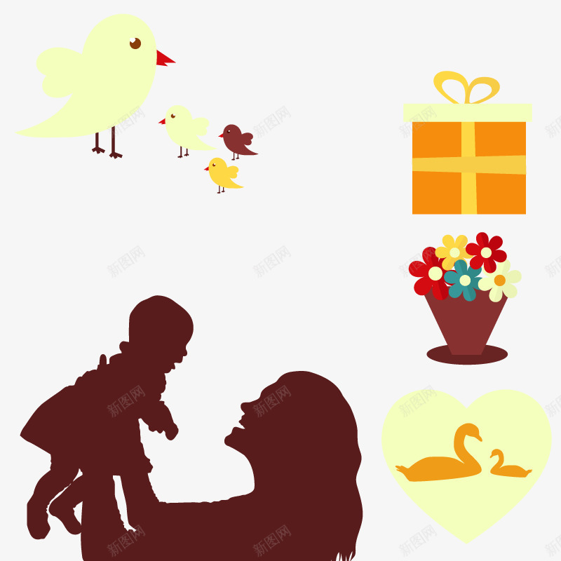 母亲和孩子矢量图ai免抠素材_新图网 https://ixintu.com 天鹅妈妈和它的孩子 抱起孩子的母亲 母鸡和小鸡 礼物 鲜花 矢量图