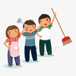 卡通儿童打扫卫生劳动人物素材