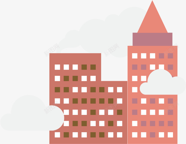 粉色建筑楼群png免抠素材_新图网 https://ixintu.com 云朵 公寓 建筑 楼群 污染 环境 窗户