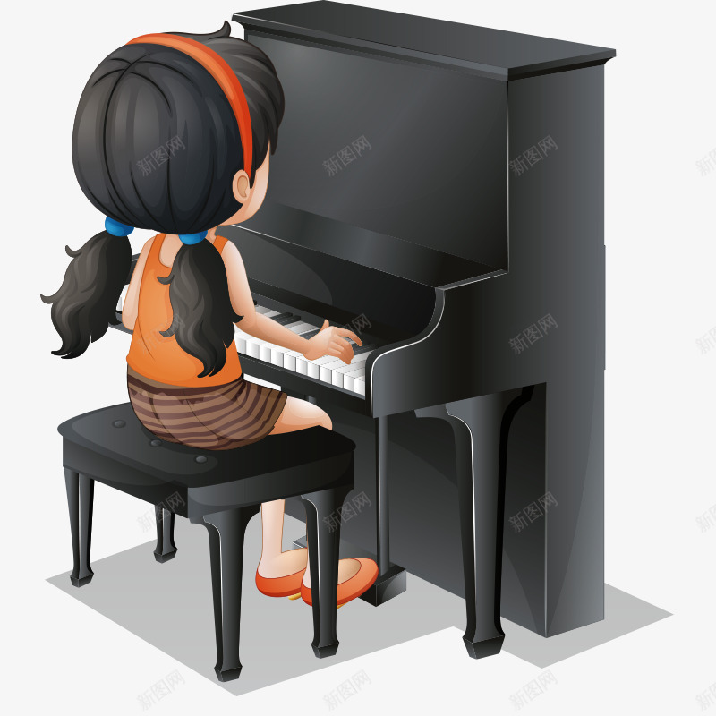 卡通可爱儿童弹钢琴png免抠素材_新图网 https://ixintu.com 乐器 儿童弹钢琴 卡通 可爱 小女孩 钢琴