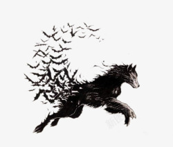 黑白蝙蝠创意飞奔的狼与蝙蝠高清图片