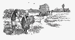 收割农地麦子插图钢笔插图麦子地里收麦子的农民高清图片