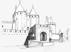 手绘素描风格城堡简笔画素材