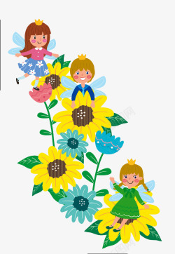 花丛中的可爱手绘可爱插画六一儿童节花丛中的高清图片