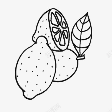 黑白食物柠檬简笔画图标图标