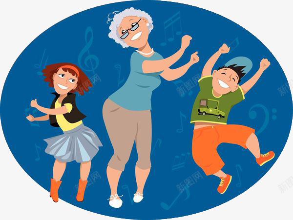 卡通欢乐的老人与孩子png免抠素材_新图网 https://ixintu.com 儿童 卡通 奶奶 手舞足蹈 欢乐 老人与孩子 老人和孩子 跳舞 高兴
