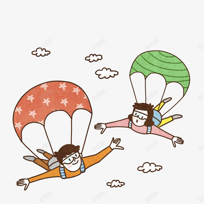 飞翔的人png免抠素材_新图网 https://ixintu.com 云彩 刺激的 卡通 可爱的 帅气的 跳伞 运动