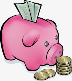 小猪存钱罐和钱币素材